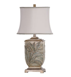 BELLEVUE | Foliage Embossed Table Lamp with Neutral Trimmed Bell Shade | 100 Watts | 15in w. X 27in