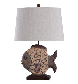 Nemo | Traditional Carved Fish Cast Base Table Lamp in Natural Tones | 100 Watts | 3-Way