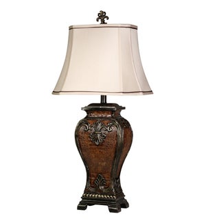 Traditional Style Table Lamp With Dundee Finish And Gold Accents with a Rectangle Cut Corner Shade