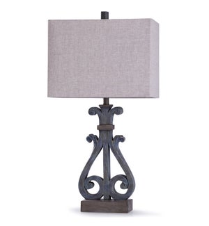 Brampton Blue | 33in Traditional Ornate Blue Distressed Table Lamp with Rectangle Hardback Shade | 1