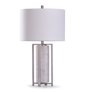 Abyaz Silver | 30in Elegant Transitional Marble with Steel Frame Table Lamp | 150W | 3-Way