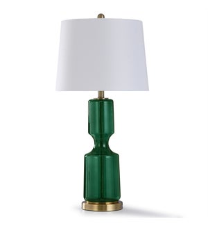 SEEDED EMERALD | 31in X 15in | Glass and Steel Table Lamp with Antique Brass Base