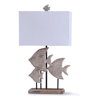 Rona Beige | 33in Coastal Carved Fish Table Lamp with Rectangle Hardback Shade | 60 Watt
