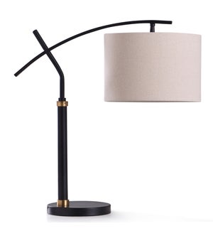 DUDLEY BLACK DESK LAMP | 12in w. X 24in ht. | Metal Frame Adjustable Head Desk Lamp in Black and Gol