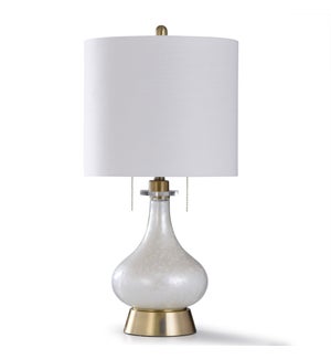 WHITE NOVA | 31in X 15in | Elegant White Glass Table Lamp with Antique Brass Base and Twin Pulls