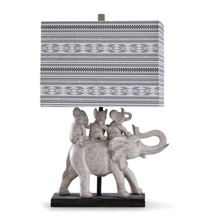 Dapple Grey | 28in Worldly Gray Elephants Table Lamp with on Rectangle Base and  Designer Linen Patt