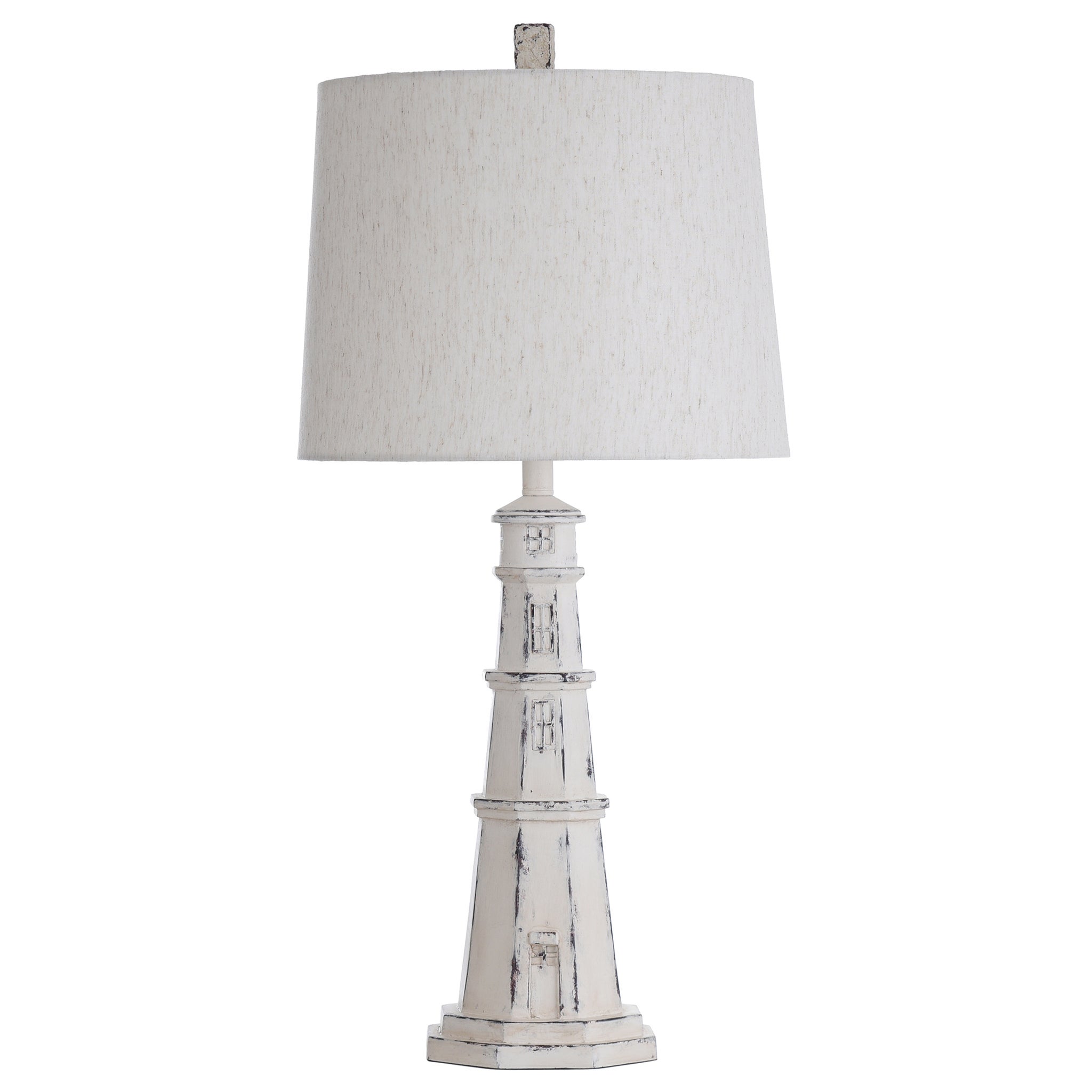 Berwyn White 33in Distressed White Coastal Light House Table Lamp