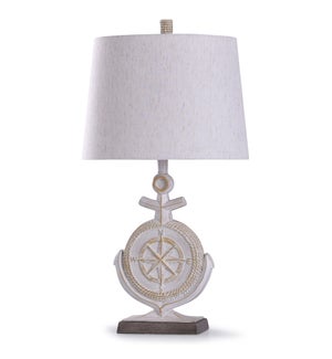 Somerland Ivory | 30in Nautical Resin Carved Anchor Table Lamp | 100W | 3-Way