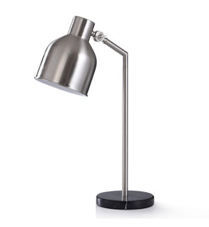 IRBY SILVER DESK LAMP | 24in ht. | Adjustable Metal and Black Marble Base Accent Desk Lamp | 5 Watts