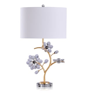 Ulster Gold Table Lamp | 28in Ht. Gold Branch with Crystal Glass Leaflets and Base | 100 Watts 3-Way