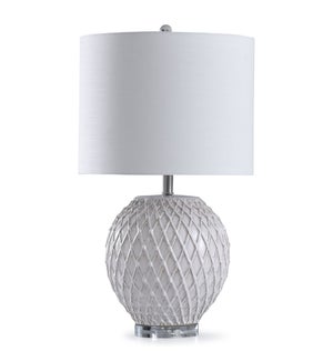 Tabitha Haze | 29in Traditional Round White with Gray Detail Quilted Ceramic Table Lamp on Acrylic B