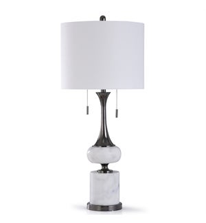 ARABESCATO NICKLE | 37in X 16in | Contemporary Marble and Steel Table Lamp with Twin Pulls