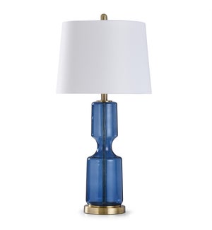 SEEDED NAVY | 31in X 15in | Transitional Glass and Antique Brass Steel Table Lamp