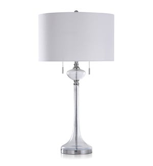 SEEDED CLEAR GLASS & CHROME | Transitional Steel & Clear Glass Table Lamp with Twin Pull Chain Switc