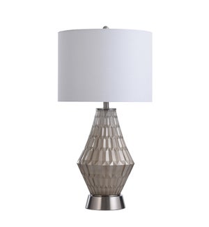 HILLIINGDON CHAMPAGNE | 17in w X 32in ht X 17in d | Clear Glass Table Lamp with Brushed Steel Base |