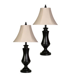Pair of Classic Bronze Metal Table Lamps with Complementing Round Bell Shades