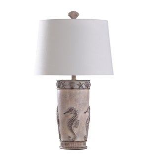 CHOCTOW CREAM | 17in w X 32in ht X 17in d | Coastal  Moulded Table Lamp with Sea Horse and Shell Acc
