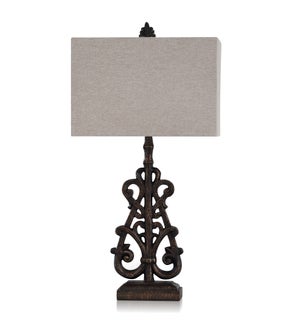 TEXTURED BRONZE | Traditional Scroll Design Table Lamp with Gold Vein Accents | 18in w X 35in ht X 1