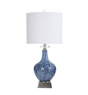 SILSDEN BLUE | 14.5in w X 31.5in ht X 14.5n d | Marbled Look Art Glass Body Table Lamp with Brushed