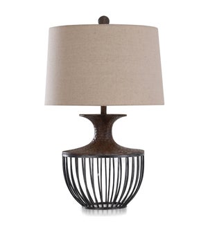 ORONO BRONZE | Transitional Metal & Moulded Design Table Lamp in Pewter & Dark Amber | 19in w X 30in