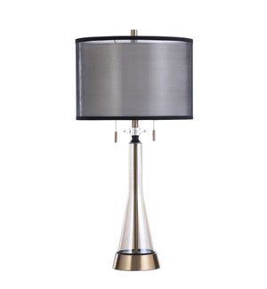 MANOR GOLD | 17in w X 35in ht X 17in d | Amber Glass Table Lamp with Brushed Metal Base | 60 X 2 wat