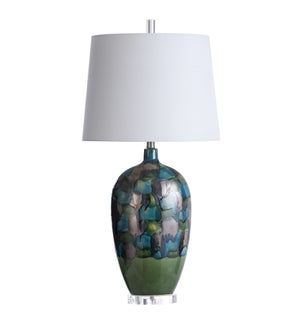 CECCO | 17in w X 35in ht X 14in d | Colorful Reactive Glazed Ceramic and Crystal Table Lamp | 100 wa