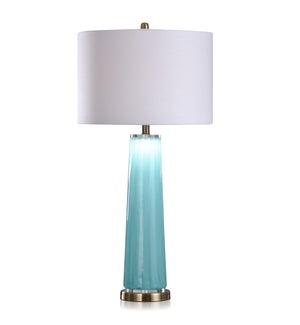 SOLAPUR SKY | Contemporary Ocean Blue Art Glass Body Table Lamp with LED Night Light in Base | 17in