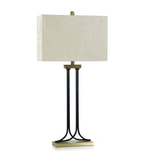 MINERAL GOLD | Mid Century Modern Metal Desk Lamp with Linen Hardback Shade | 38in ht. X 19in w. X 9