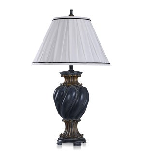 MALTA BLACK | Table Lamp.With Barbados And Khasi Silver Accents and Pleated Softback Trimmed Shade |