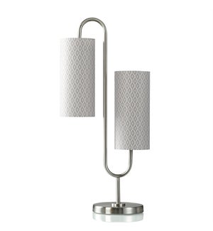 Brushed Steel|Table Lamp|Modern Double Curve Shape With Patterned Shades| 9 w X 9 d  X 30.25 h |40w