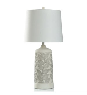 Grey And White | Table Lamp | Two Tone Textured Leaf Motif | 8 w X 8 d  X 32.5 h | 150w