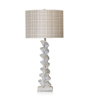 Ribbit | Table Lamp | Stacked Cement Frogs With Pastel Plaid Shade | 5 w X 6.625 d  X 35 h | 150w