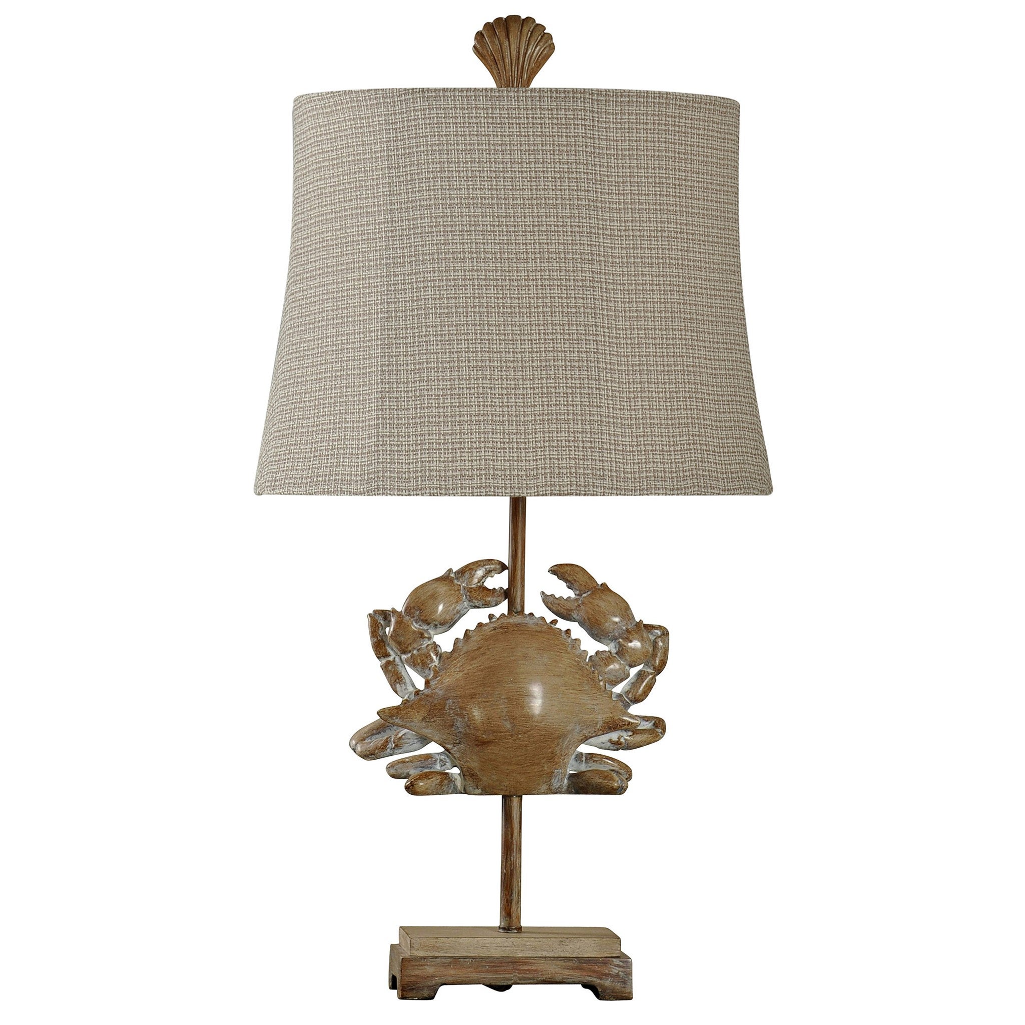 Crab fossil in Lakeport finish on metal stand with designer fabric