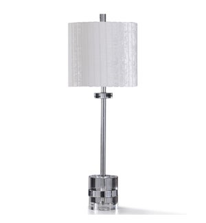 CASCADE SILVER TABLE LAMP | 31in ht. | Transitional Chrome Metal Buffet Table Lamp with Clear Crysta