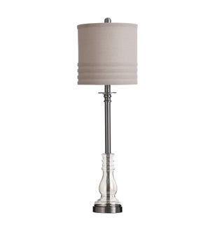 MAJESTIC & BRUSHED STEEL | Classic Lamp In Steel & Glass with Linen Shade | 33in ht. X 10in w. X 10i