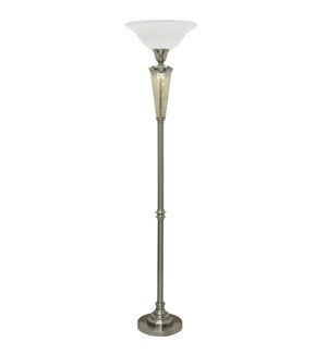 Steel and Glass Torchiere in Northbay Finish White Glass Shade & LED Night Ligh