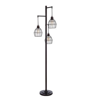 MADISON BRONZE | Metal Three Pendant Cage Shade Floor Lamp | 72in ht. X 16in w. X 16in d. | 40 Watts