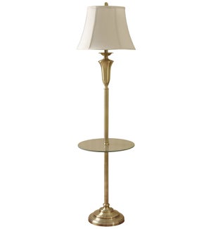 ANTIQUE BRASS | Steel Table Floor Lamp With Natural Linen Fabric Shade | 61in ht. X 16in w. X 16in d