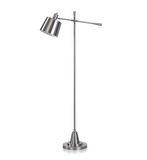 BRUSHED STEEL | Steel Task Floor Lamp with Adjustable Arm & Lamp Head | 20in w X 62in ht X 11in d |