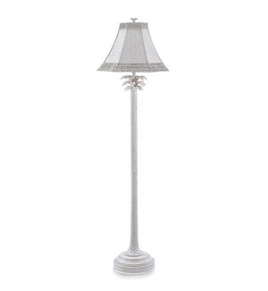 WHITE WASHED | Traditional Coastal Palm Floor Lamp with Woven Hex Rattan Shade | L331226 Matching Ta