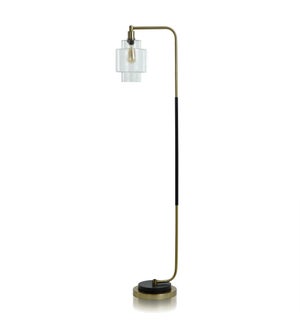 NEVADA GOLD | Black & Gold Steel Floor Lamp with Glass Shade | 40 Watts | 60in ht.