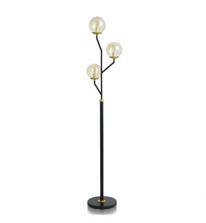 METROPOLIS | Steel 3 Tiered Floor Lamp with Glass Globe Shades | 15 Watts X 3 | 69in ht.