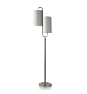 Brushed Steel|Floor Lamp|Modern Double Curve Shape With Patterned Shades|11 w X 11 d  X 66.75 h|60w