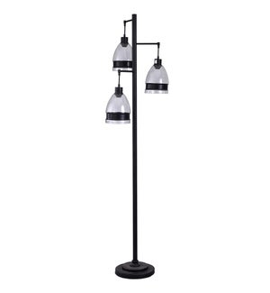 Painted Black | Metal Body Modern Design Floor Lamp with Suspending Glass and Metal Accent Shades |