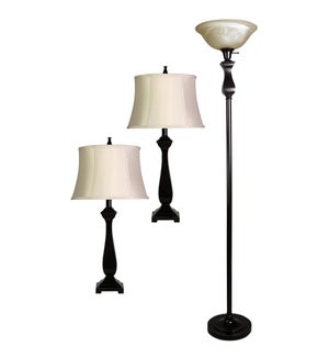 QB-Madison Bronze multi pack set includes 2 table lamps floor lamp Natural linen shades