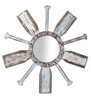 WEATHERED OARS | Weathered Nautical Wooden Beveled Mirror | 34in w. X 34in ht. X 2in d.