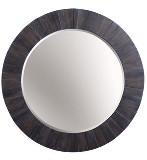 Hand Painted Gray Wood | Weathered Natural Wood Frame Round Mirror with Clear Beveled Glass | Hangin