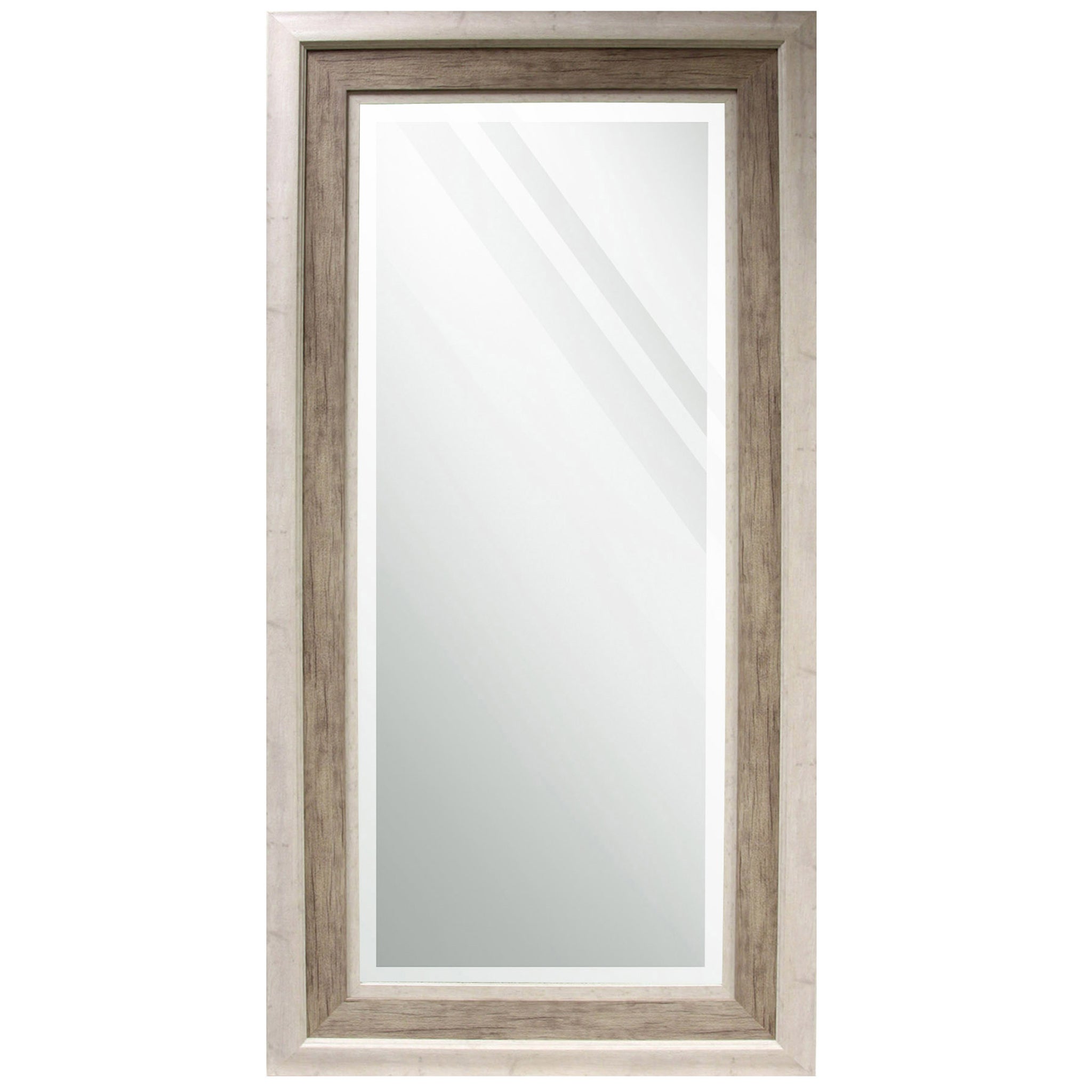 Rectangular two toned wood frame leaner mirror WEIGHT: 25LBS