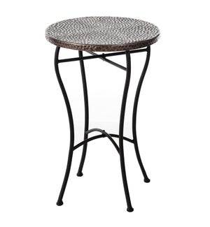 Round Accent Table with Hammered Sheet Metal Top in an Antique Copper Finish and an Oil Rubbed Bronz