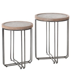Ryder | 22in X 25in Height | Set of 2 Nested Round Tables Made of Metal & Fir Wood with Woven Rattan